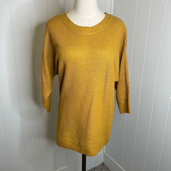 Vintage Questions? Women's Large Yellow Acrylic Knit Sweater Dress Buttoned - Picture 1 of 15